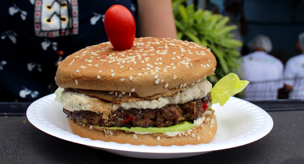 Hamburguer Vegano no Caiçara Vegan Fest, na cidade de Santos, litoral de São Paulo. (Foto: La Viagem)