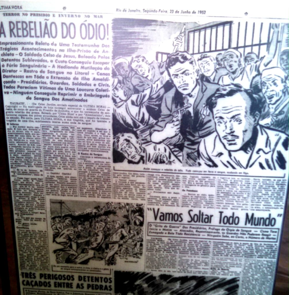 Registro do histórico jornal que retrata a fuga dos presos em 1952 na Ilha Anchieta, situada na cidade de Ubatuba, litoral de São Paulo (Foto: La Viagem)
